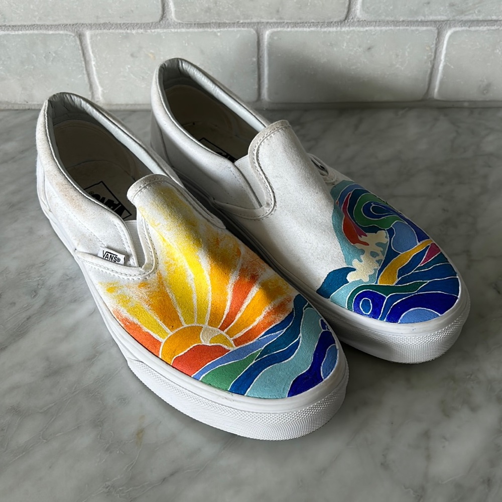 White Slip-on Vans with Art. Size 11